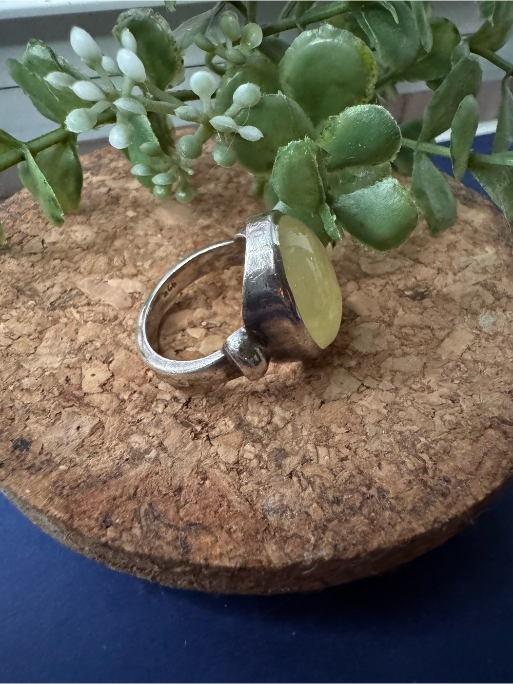 Lemon Prehnite Sterling Silver Ring - size 9 - Picture 3 of 5